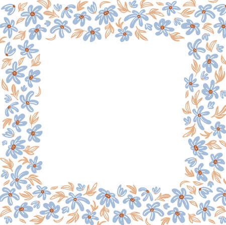 multicolor floral square frame with small meadow flowers on white backgroundのイラスト素材