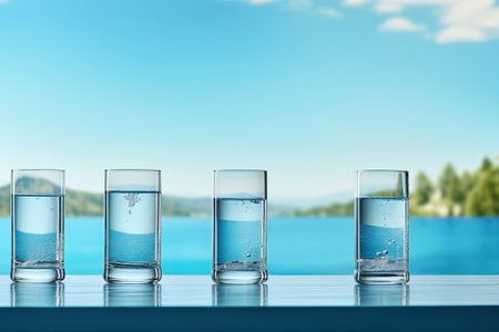 Water in glasses on the background of nature.の素材
