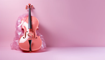 cello with cellophane film on pink background with copy spaceの素材
