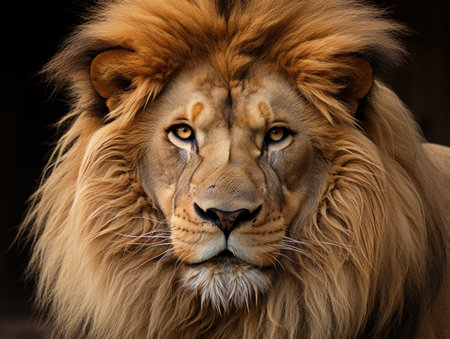 portrait of a lion on a black backgroundの素材