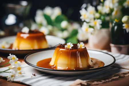 delicate vanilla pudding with caramel sauceの素材