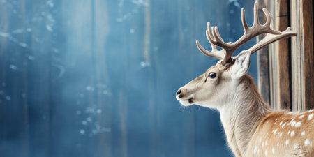 deer head in profile on a blue background with copy spaceの素材