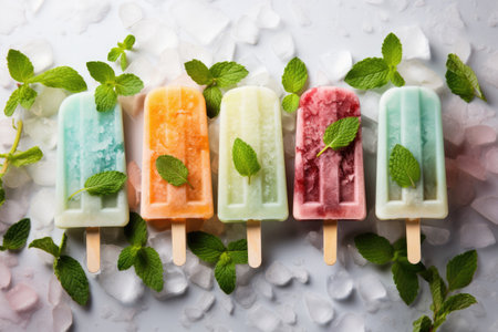 assorted fruit ice pops with mint leavesの素材