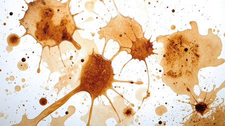 Coffee splash stains on white backgroundの素材