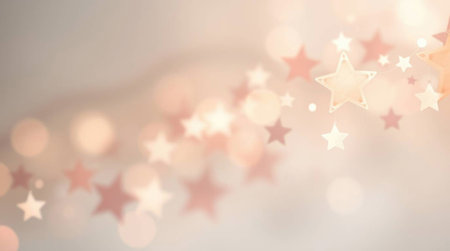Soft delicate festive backdrop with stars and glowing bokeh lightsの素材