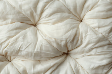 Detailed view of a cozy padded duvet with folds and neutral fabricの素材