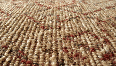 Textured beige carpet background with soft wool fibers and abstract geometric designの素材