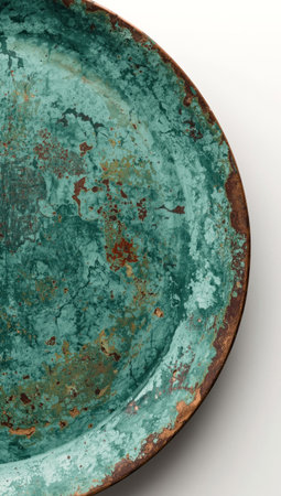 Antique copper plate with oxidized surface and weathered patinaの素材
