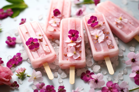 Delightful Floral Popsicles: A Refreshing Treat Infused with Pink Petals and Natural Flavor for a Bright, Summery Indulgenceの素材