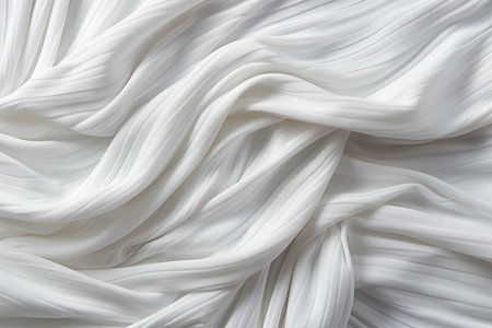 Soft white pleated fabric with flowing folds and delicate textureの素材