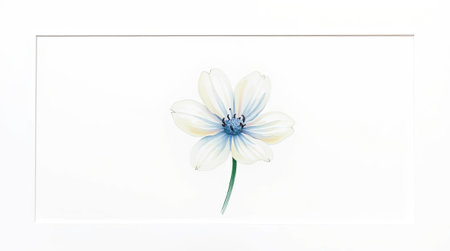 Framed watercolor flower painting with white background, minimalist compositionの素材