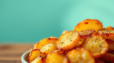 Close-up of potato fries on plate with copy space.の素材
