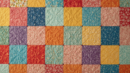 Colorful patchwork patchwork quilt sewn from textured upholstery piecesの素材