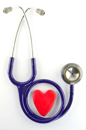 stethoscope and red heart on white backgroundの写真素材