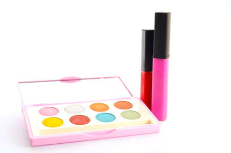 eyeshadows and lipstick on white backgroundの写真素材