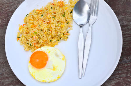 fried rice with fired eggの写真素材