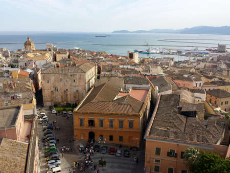 top view of a city on the top with sky port roofs buildings square のeditorial素材
