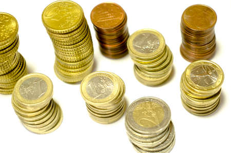 towers of coins of euro isolated for UE
