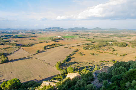 Top view of countryside landscape with agricultural fields (Siliqua)の写真素材