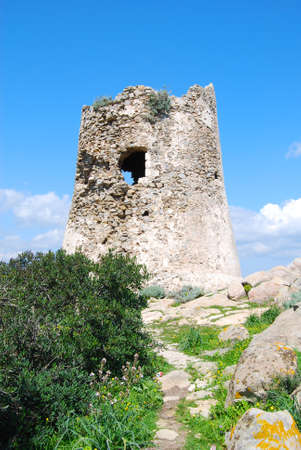 Detail of Porto Giunco Tower in Villasimius (Sardinia)_landscapeの写真素材