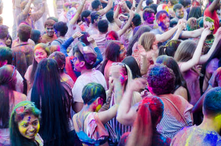London Ontario, Canada - April 16:  Motion effect for unidentified young colorful people having fun at the Festival of Colours  on April 16.2016 in London Ontario, Canada as editorialのeditorial素材