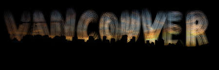 Handmade Vancouver Writing with Skyline Silhouette with stunning sunset in summertime. A grane,...