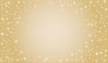 Abstract pattern of random falling gold stars on golden background. A circle in the center free for text. Glitter pattern for banner, greeting card, Christmas and New Year card, invitation, postcard, paper packaging. Vector illustration.のイラスト素材