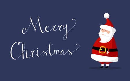 Basic Santa Claus Vector with "Merry Christmas" wishes on the right. Classic Santa In Red Suit. Good For Flyer, Card, Poster, Decoration, Advertising Design. Flat Cute Cartoon Illustrationのイラスト素材
