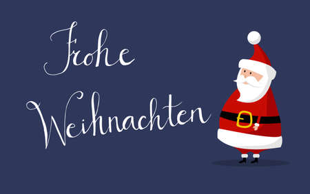 Basic Santa Claus Vector with "Merry Christmas" wishes as "Frohe Weihnachten" In german language on the right. Classic Santa In Red Suit. Good For Flyer, Card, Poster, Decoration, Advertising Design. Flat Cute Cartoon Illustrationのイラスト素材