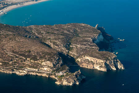 Promontory of Calamosca in Cagliari, Sardinia, Italy from the airplane. Top viewの写真素材