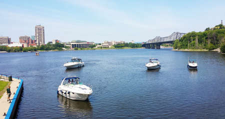 Ottawa, Ontario, Canada - 21 July 2016: Boats in Rideau Canal and the Ottawa River during a sunny summerday as editorialのeditorial素材