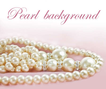 Background with Pearls  necklace on  fabricの写真素材