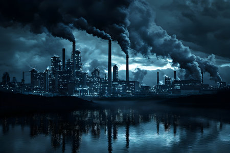 Industrial landscape with smoking chimneys on the background of the cityの素材
