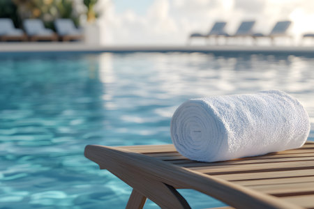 Towelchair near swimming pool. Space for textの素材