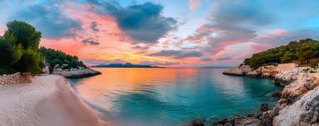 Panorama of the Adriatic Sea in Croatia at sunset.の素材