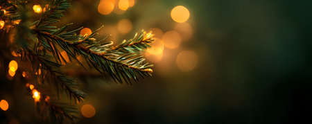 Christmas and New Year background with bokeh lights and fir branchesの素材