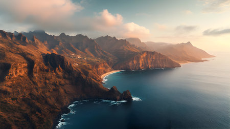 Aerial view of Los Gigantes cliffs, Tenerife, Canary Islands, Spainの素材