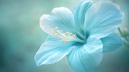 Blue Hibiscus flower on blurred background. Floral background.の素材