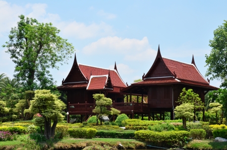 House Thai Style at Buffalo Village in Suphanburi  Thailandの写真素材