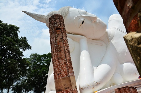 Reclining Buddha of Wat Khun Inthapramun at  Angthong Province Thailandの写真素材