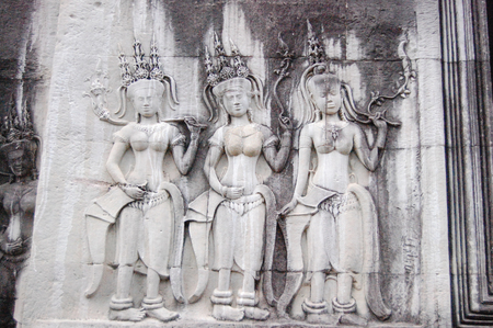 Apsara carved at Angkor Wat Siemreap Province Camboiaの写真素材