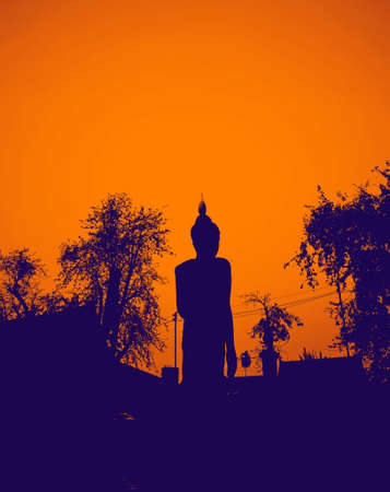 Silhouette Back side Buddha at  Wat Ras Prakorngthum Nonthaburi Thailandの写真素材