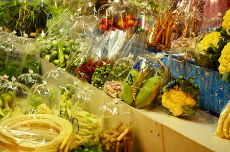 Greengrocery or Vegetables   Fruit Shop in Don wai Float Market at Nakornprathom Thailandの写真素材