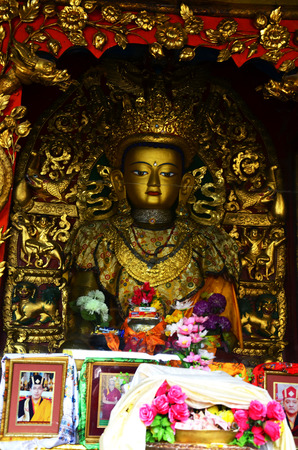 Swayambhunath Temple or Monkey Temple with Buddha - holy asian religious symbol at Kathmandu Nepalの写真素材