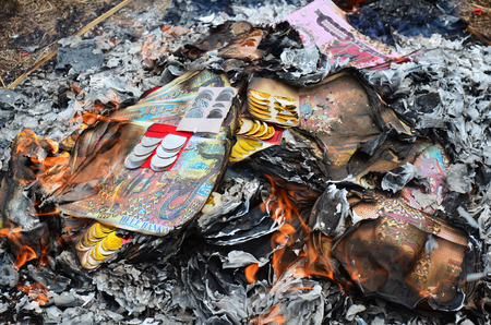 Burn joss paper or hell money Chinese Culture in The Qingming Festival のeditorial素材