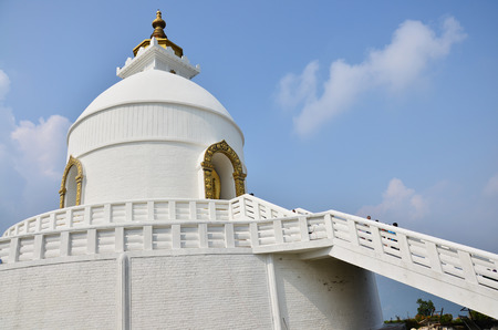 World Peace Pagoda of Pokhara in Annapurna Valley Nepalの写真素材
