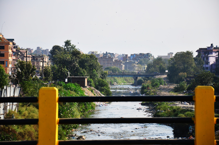 Bridge crossover Pollution canal in Kathmandu Nepal の写真素材