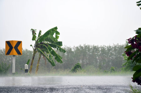 Rain strom with road location in Nonthaburi Thailand