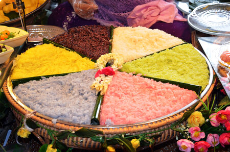 sticky rice colorful in coconut cream or add coconut juice to glutinous riceの写真素材