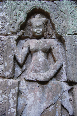 Apsara at Ta Prohm Temple is the modern name of the temple at Angkor, Siem Reap Province, Cambodia,...